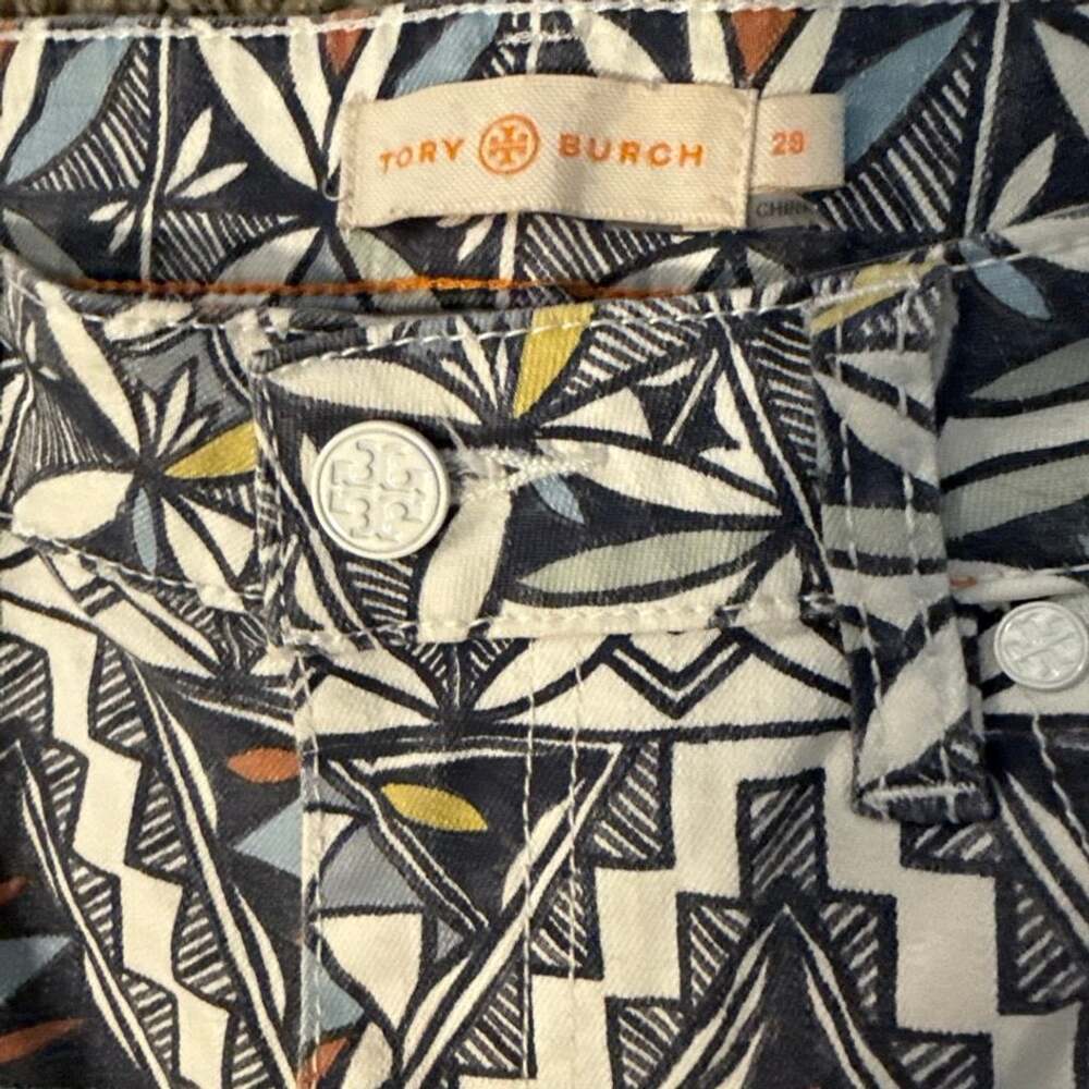 Tory Burch Acoma Print straight leg Riviera Blue Size 29